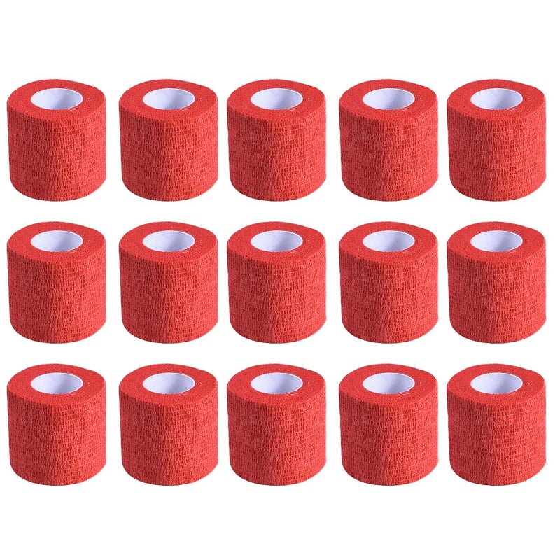 KISEER 15 Pack 2 Inch x 5 Yards Red Self Adhesive Bandage Breathable Cohesive Bandage Wrap Rolls Elastic SelfAdherent Tape for Stretch Athletic Sports Wrist Ankle